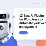 AI robot with WordPress logo, promoting automation plugins for WordPress sites.