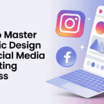 Graphic design tools for social media marketing success with Instagram and Facebook icons.