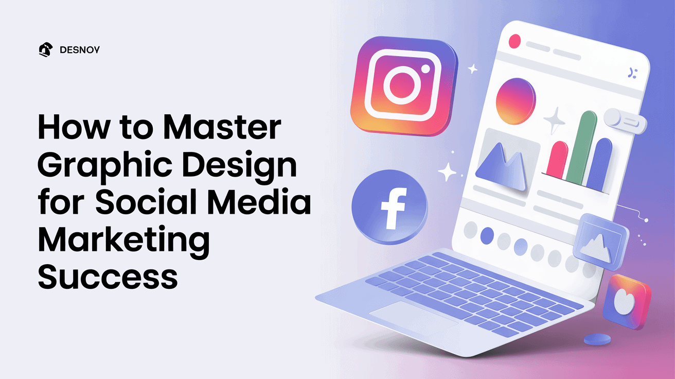 Graphic design tools for social media marketing success with Instagram and Facebook icons.