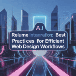 Illustration of futuristic cityscape with AI integration for web design workflows.