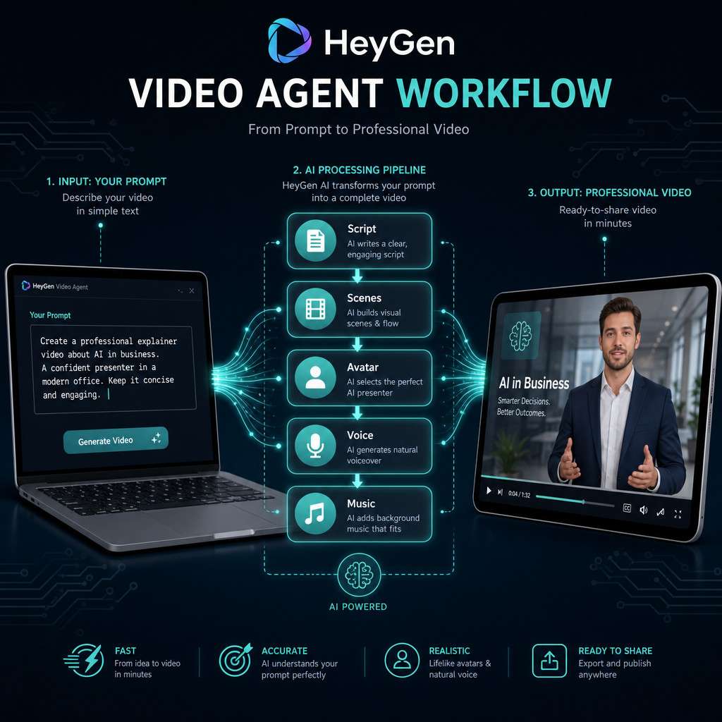 AI-powered video creation workflow for professional marketing and business videos.
