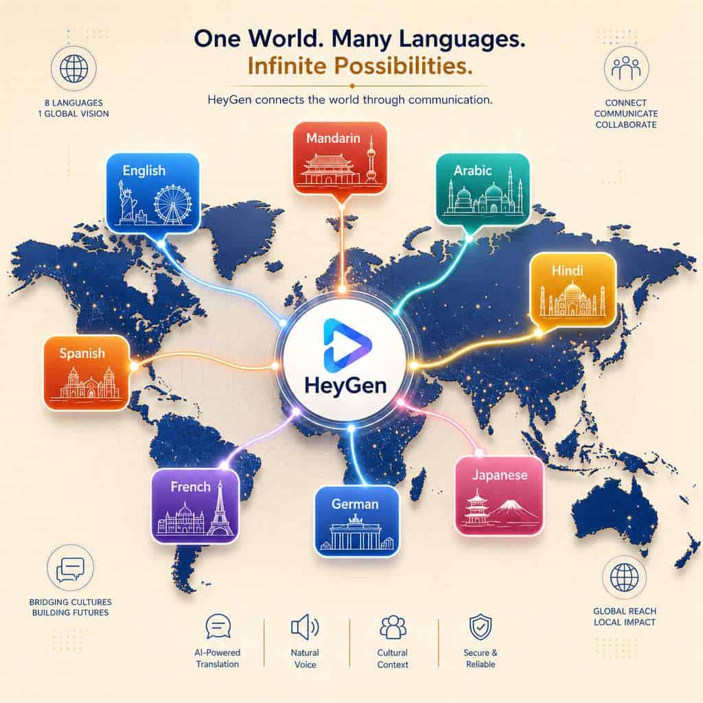 Global multilingual communication platform connecting 8 languages for seamless interaction.