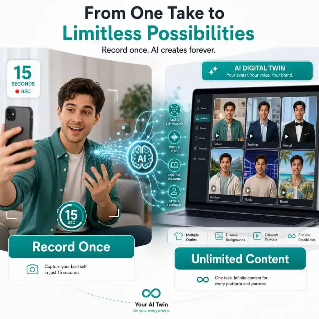AI digital twin technology for personalized virtual avatars and unlimited content creation.
