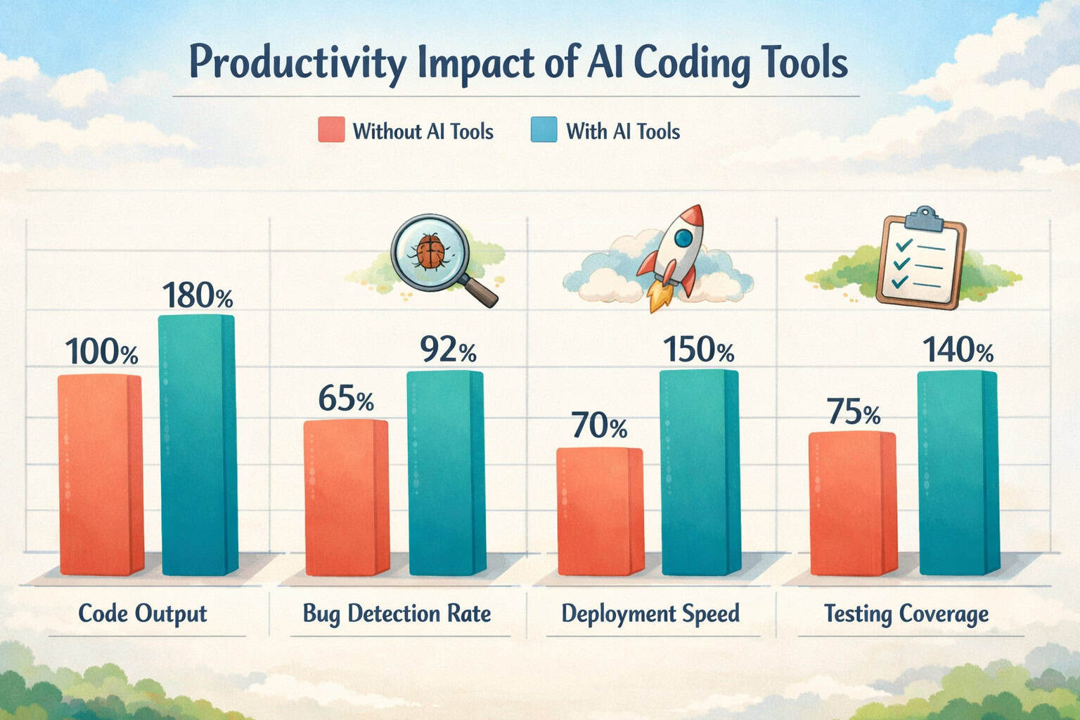 Chart showing productivity boost using AI-powered coding tools in 2024.