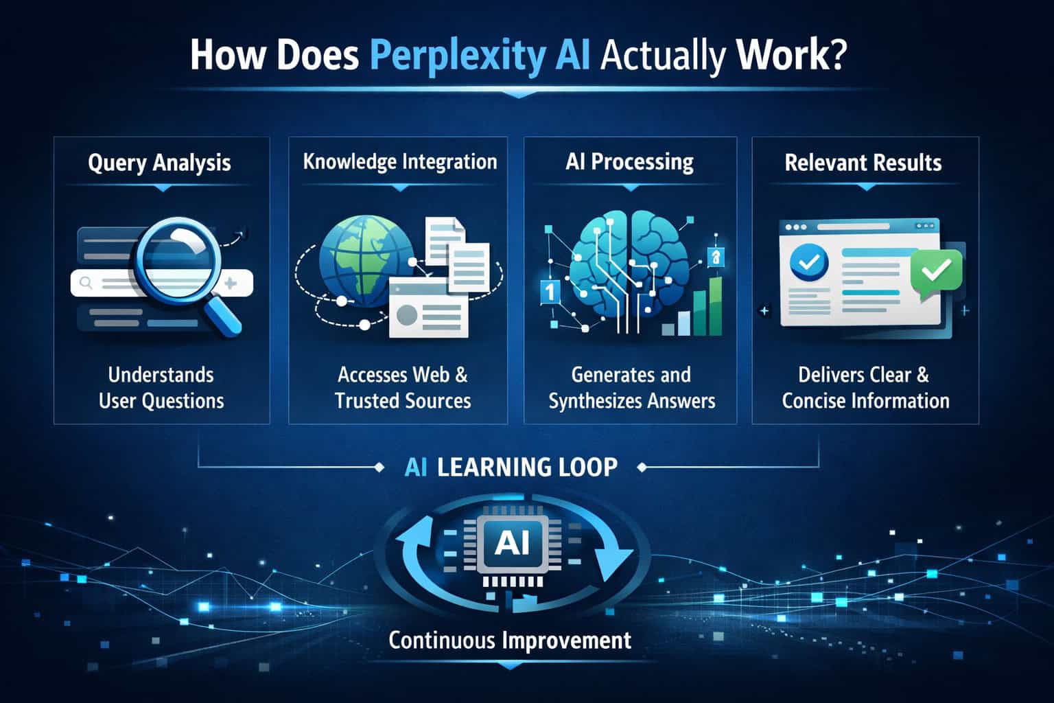 Diagram showing how Perplexity AI enhances web search with intelligent technology.