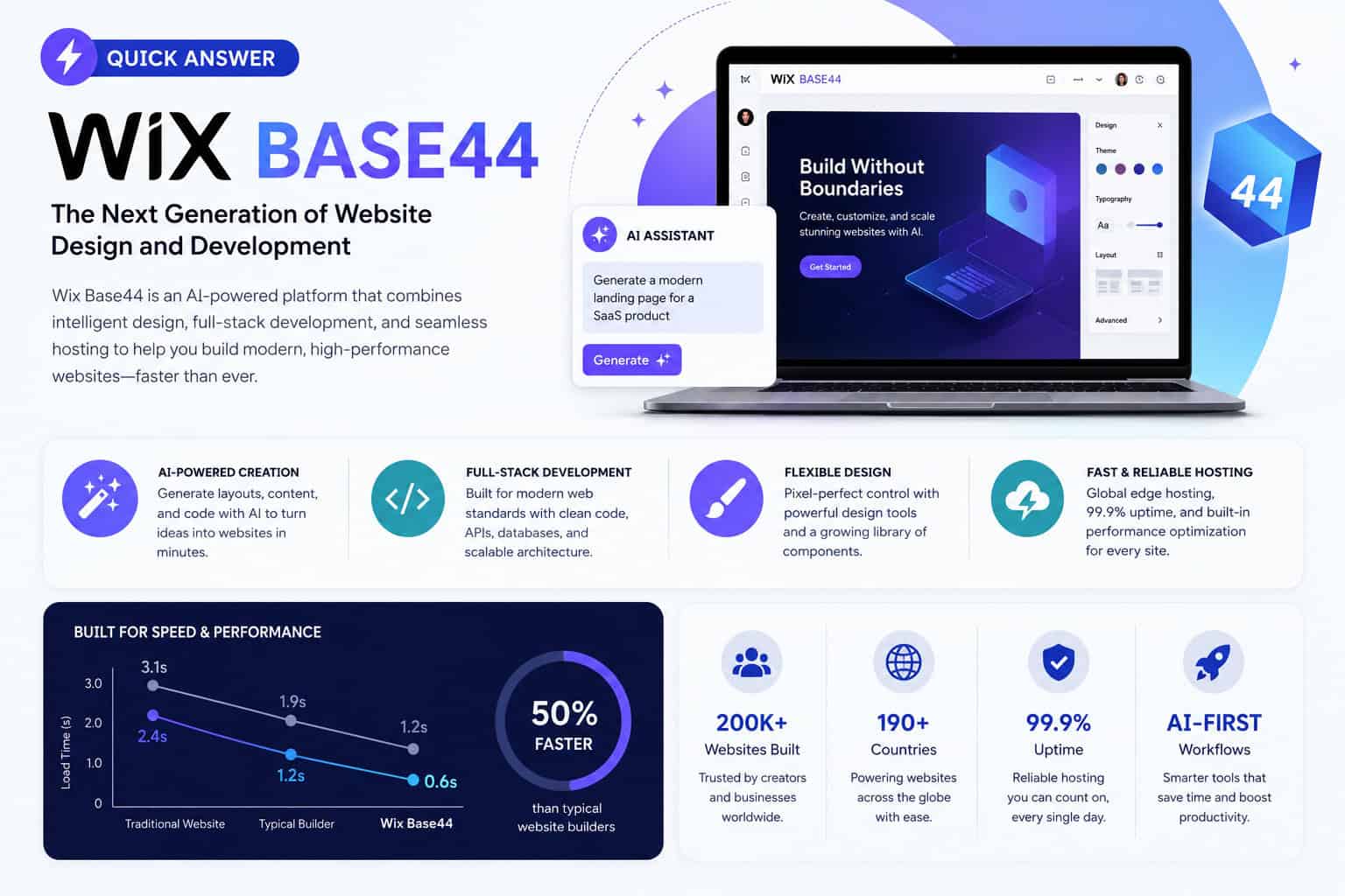 Professional infographic for article "Wix Base44: The Ultimate Guide to Next-Generation Website Design and Development",