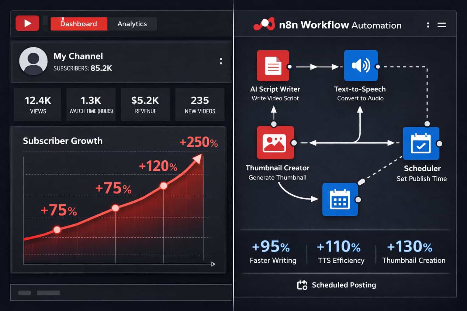 Automation workflow diagram for YouTube content creation and scheduling.