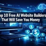 Digital workspace with AI tools and dollar symbols for website building.