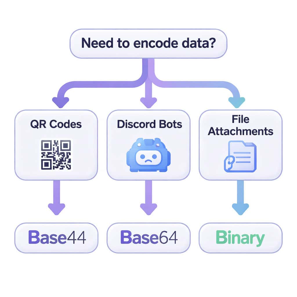 () decision flowchart image for choosing encoding methods in Discord development. Flowchart starts with 'Need to encode